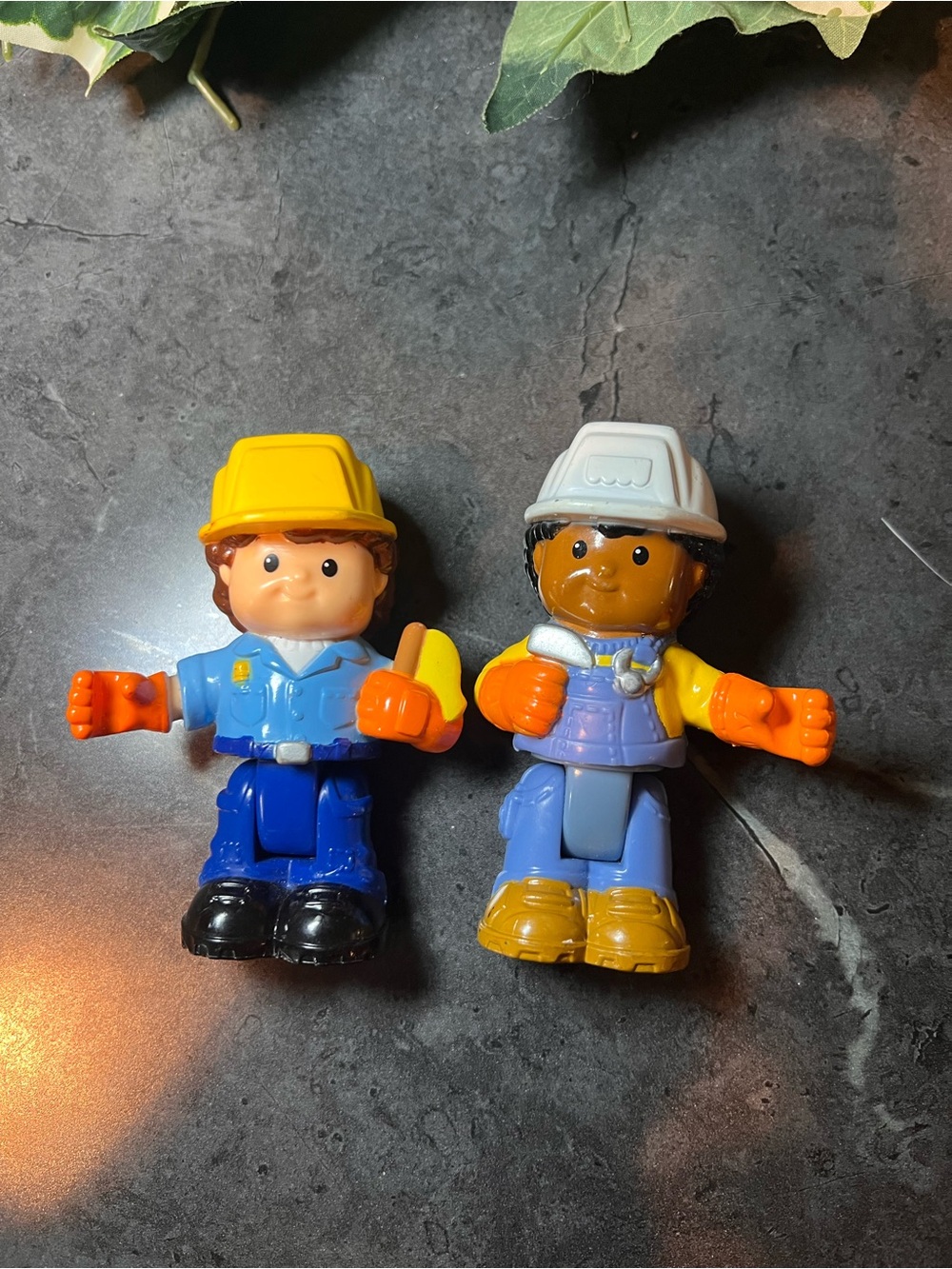 Lot of 2 Fisher Price Little People Construction Men Poseable Bendable Hard Hat